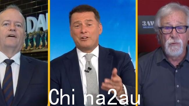 NDIS 部长 Bill Shorten、今日主持人 Karl Stefanovic 和 3AW 电台主持人 Neil Michell 在周五就澳大利亚退休金制度即将发生的变化进行了激烈的小组辩论。图片:今天。