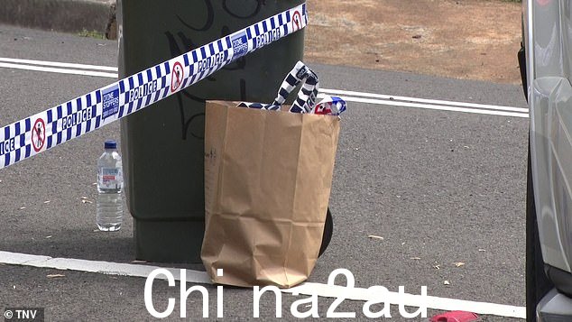 单位街区附近的地面上可以看到一个装满警用胶带的法医袋