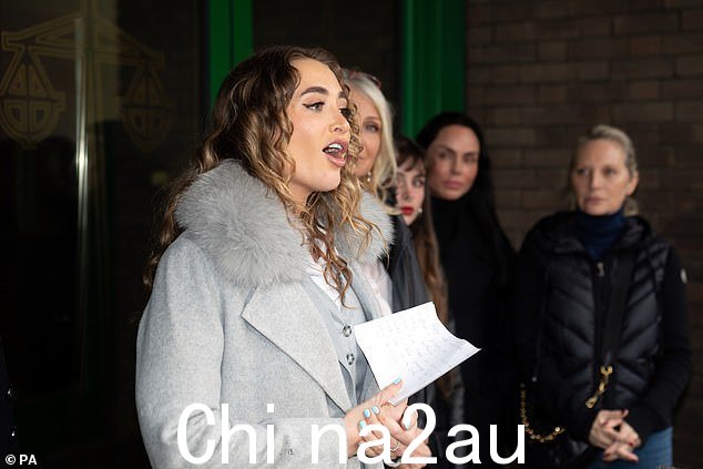 Georgia Harrison 在 Bear 今天被判入狱 21 个月后在 Chelmsford Crown Court 外发表演讲,称她“松了一口气”,她的噩梦终于结束了。