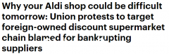 澳洲大型物流公司倒闭致数千人失业，运输工人将向Aldi到处抗议（图）