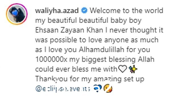 溺爱妈妈:她还写道:'欢迎来到这个世界,我美丽的小男孩 Ehsaan Zayaan Khan 我从没想过这是 po可以像我爱你一样爱任何人'