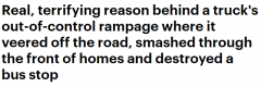 惊险！澳洲货车失控横冲直撞200米，巴士站和树篱也不放过（视频/照片）