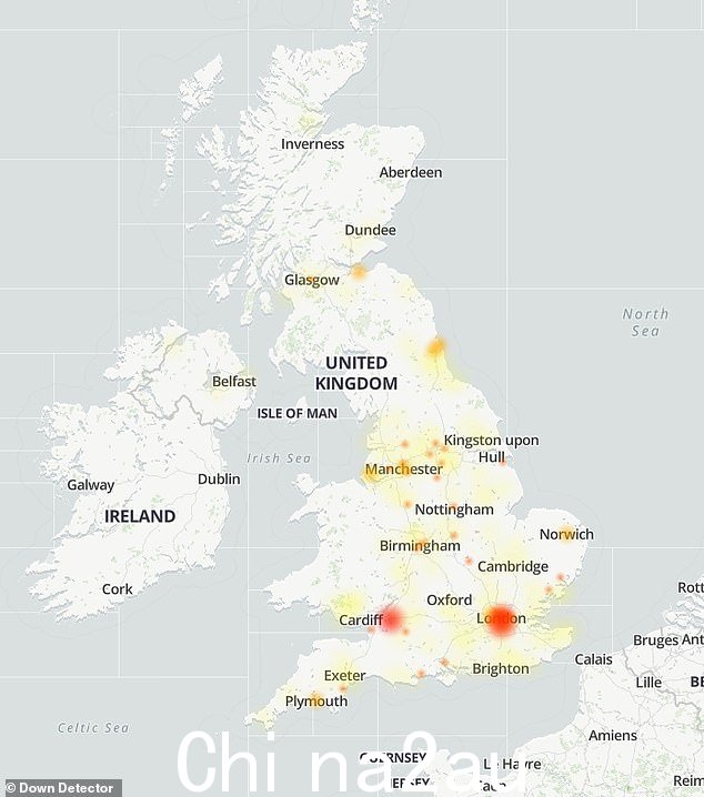 英国各城市的用户报告了问题,包括伦敦和布里斯托尔