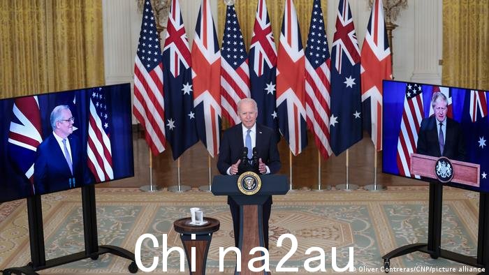 2021年9月，美国总统拜登会见英国与澳大利亚领导人在白宫就国家安全问题举行会议（资料图）