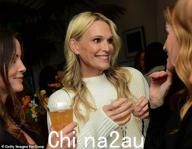 喜气洋洋:Molly Sims 在与其他与会者聊天时做出了生动的表情