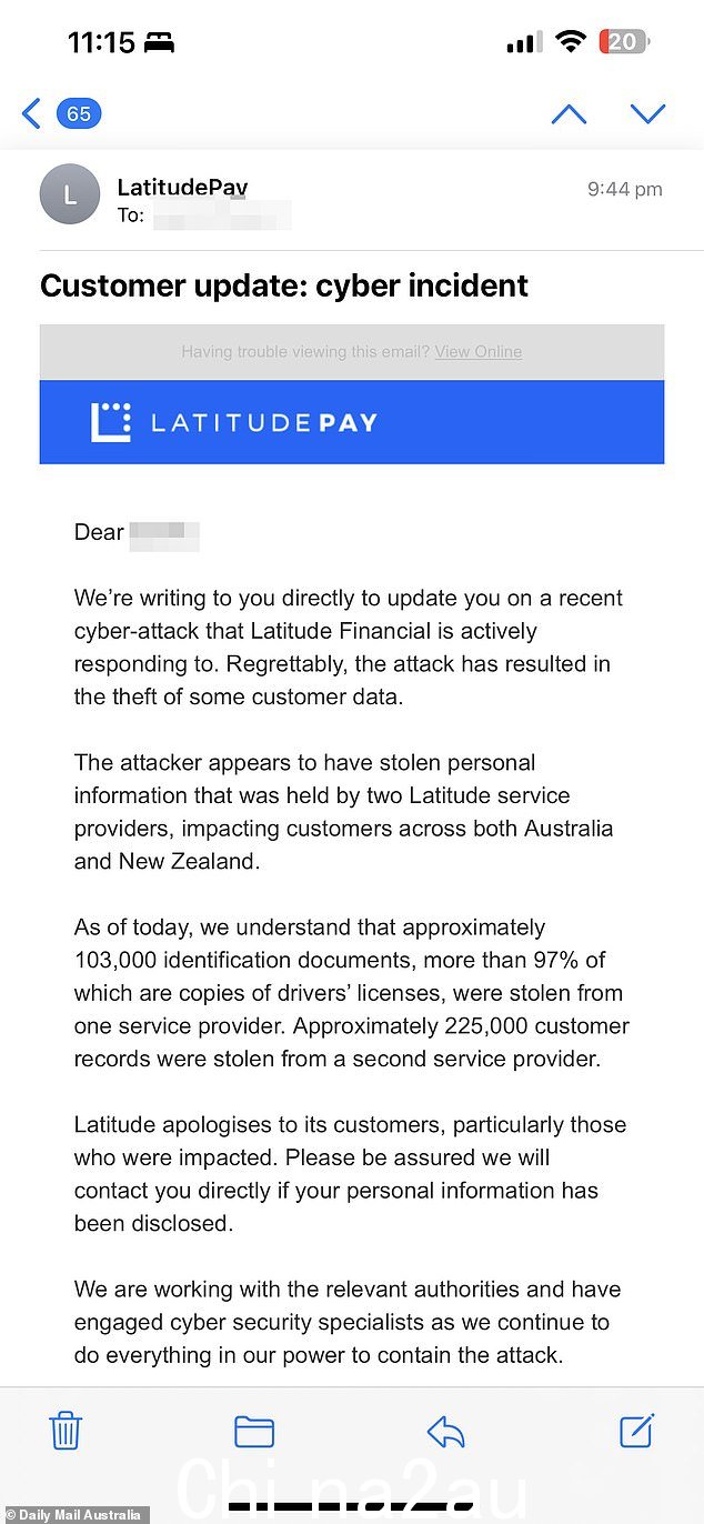 一些客户收到来自 Latitude 的电子邮件,通知他们他们的“个人信息”已被盗,但强调大部分数据是驾驶执照的副本(如图)