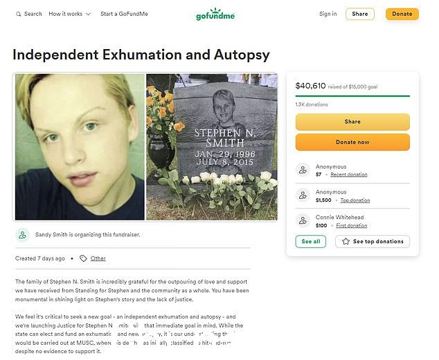 2015 年去世的斯蒂芬史密斯的 GoFundMe 已经超过了它的目标