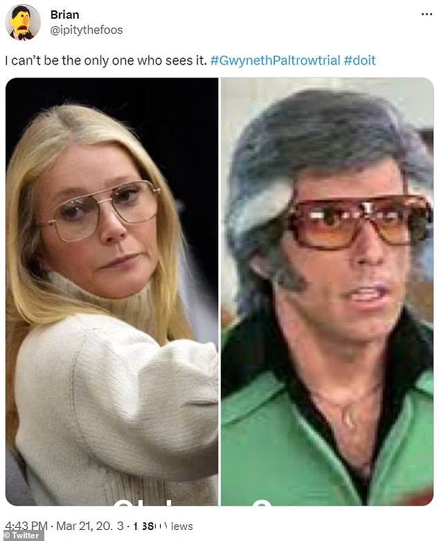 Stiller:另一位 Twitter 用户@ipitythefoos 将她的外表与 Ben Stiller 进行了比较2004 年电影 Starsky & Hutch 中的卧底装束,声明“我不能是唯一看到它的人”