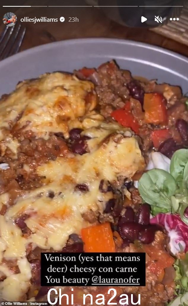 'You beauty': The Cornish aristocrat, 23, who left the ITV2 reality show just three days into the 2020 Winter series, took to Instagram on Thursday as he enjoyed a plate of Venison (deer) chilli con carne