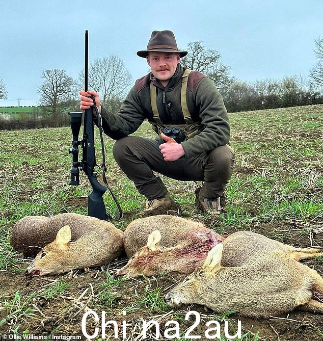 Wow: Ex Love Island star Ollie Williams, who came under fire again for bragging about shooting deer and posing with their dead bodies earlier this week, shared a video of him eating his game