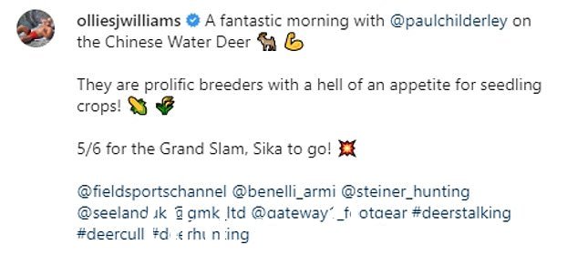 Shocking: It comes after the reality star shared a bloody image to Instagram on Monday with a dead deer
