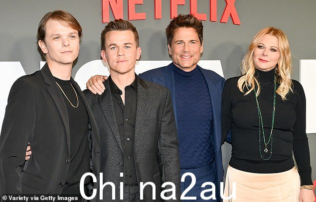 It's a family affair: Rob and his wife, Sheryl Berkoff posed with their sons Matthew Edward Lowe (left), and John Owen Lowe, at the premiere of Unstable