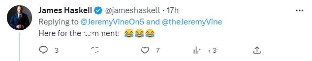 好笑:然而,詹姆斯在视频下方评论时取笑了社交媒体的强烈反对:'在这里发表评论'