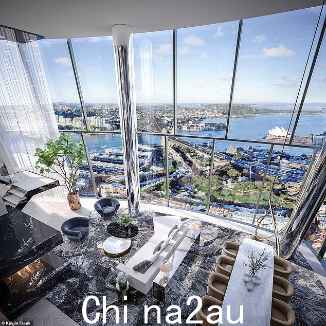 这栋豪华住宅分布在 One Barangaroo 的 48 层和 49 层,享有悉尼著名海港的壮丽景色(如图)