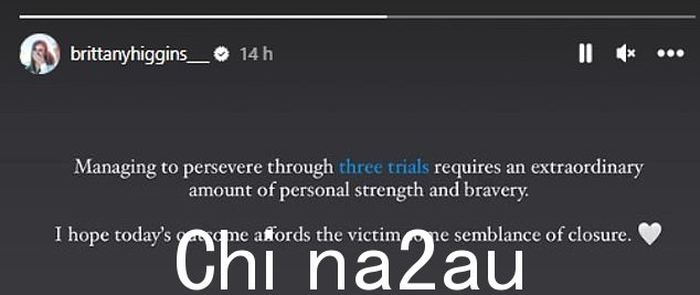 希金斯女士在 Jarryd Hayne 的受害者被判犯有性侵犯罪后分享了一条支持信息