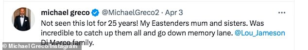 哇! EastEnders Di Marco 一家在离开肥皂剧 25 年后于周二重逢,看起来面目全非(左:Michael Greco 和 Carly Hillman,右:Louise Jameson 和 Leila Birch)