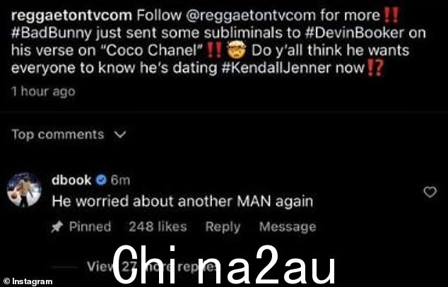 回击:据报道,这位运动员在一条现已删除的 Instagram 评论中回应了歌词,写道,'他再次担心另一个男人'在 RapTV 帖子上的雷鬼舞曲中。 =