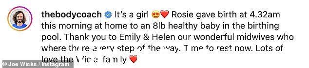 Love:Joe 在他和 Rosie 的第三个孩子出生后在社交媒体上分享了一些感人的话