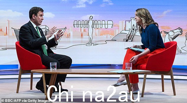 当内阁部长在 BBC 的 Laura Kuenssberg 周日节目中做手势时,文字清晰可见