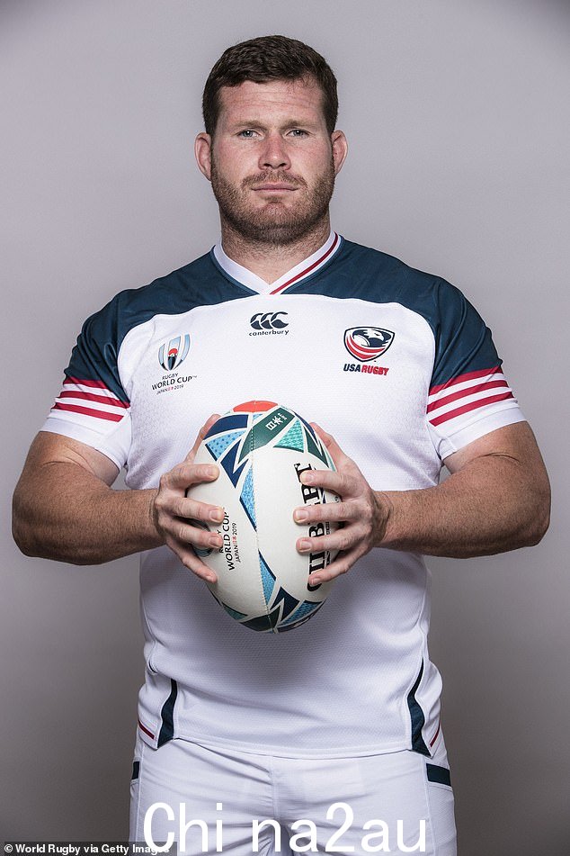 James Hilterbrand(图为代表美国队参加 2019 年世界杯之前)在悉尼的 Shute Shield 比赛中被抓到给对手喂草
