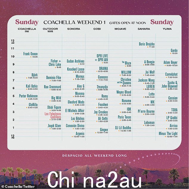 排队:周日还表演的还有 Porter Robinson、Fisher + Chris Lake、A Boogie、Dominic Fike、2manydjs 和 Sasha & Digweed