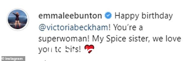 重要的一天:Emma 写道:'生日快乐@victoriabeckham!你是女超人!我的 Spice 姐姐,我们爱你到位!'