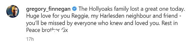 致敬:他在周二的 Instagram 帖子中写道:'Hollyoaks 家族今天失去了一个伟大的人'