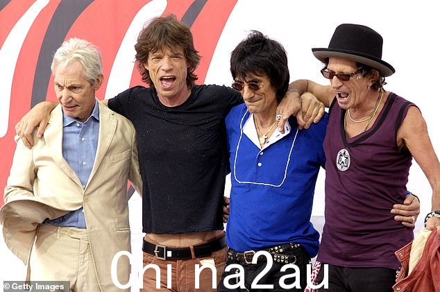 巨星:滚石乐队摄于 2005 年。图中从左到右:Charlie Watts、Mick Jagger、Ron Wood 和 Keith Richards