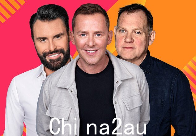 Rylan(左)和 Scott Mills(中)被宣布为周三上午欧洲歌唱大赛决赛的 Radio 2 主持人 - 而 Paddy O'Connell 将主持半决赛