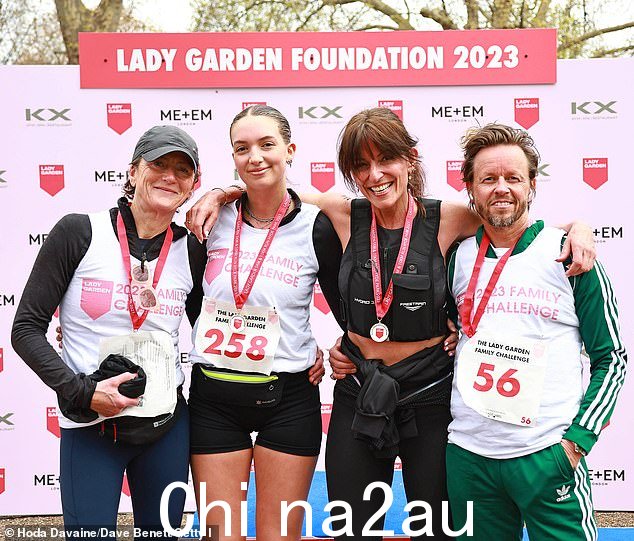 超级小队:Davina 加入了她的朋友 Anna McDonald(左图)、女儿 Holly(左二)和她的搭档 Michael Douglas(右图)