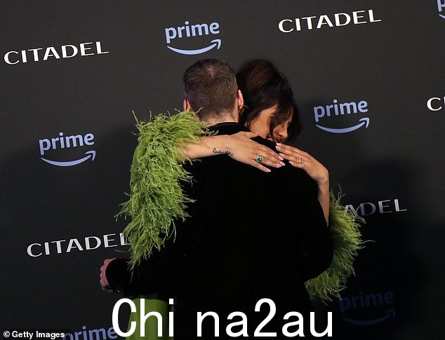 拥抱:我们看到这对好朋友在为相机拍照前互相打招呼