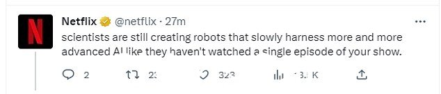 好笑:Netflix 是最先做出回应的公司之一。他们开玩笑说:“该节目的第五季只有三集,但每一集都播放了一个多小时。” class=