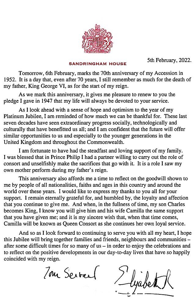 Queen Camilla Letter