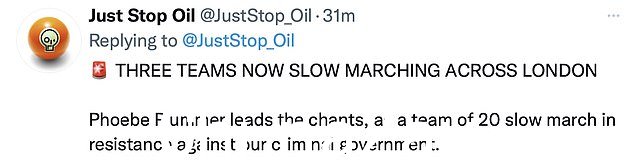 Just Stop Oil 发布了一系列推文,披露他们今天将在哪里抗议