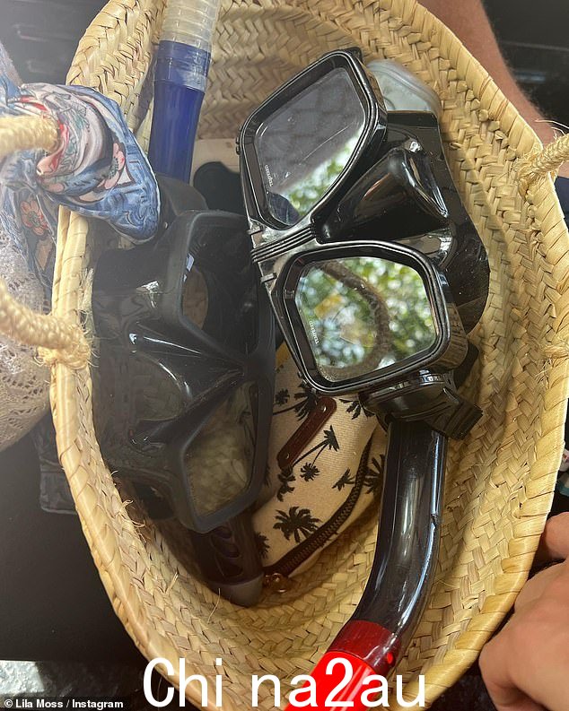 活动:Lila 还展示了她的沙滩包,配有通气管和钱包
