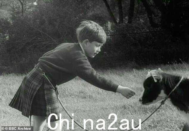 1957 年在巴尔莫勒尔全家度假期间的小男孩查尔斯