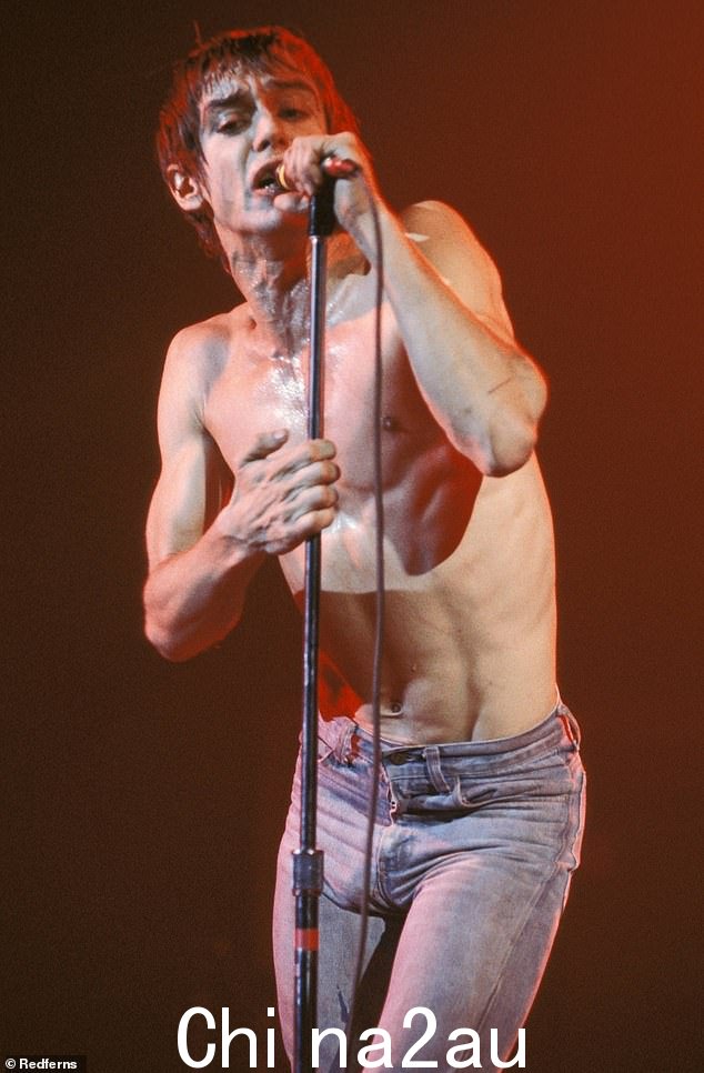 Iggy Pop 1977 年在舞台上表演的照片。这位歌手承认和一个 13 岁的追星族上床