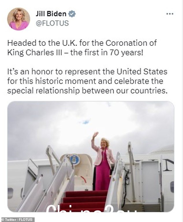 吉尔·拜登周四启程前往英国,她将参加查理三世国王的加冕礼