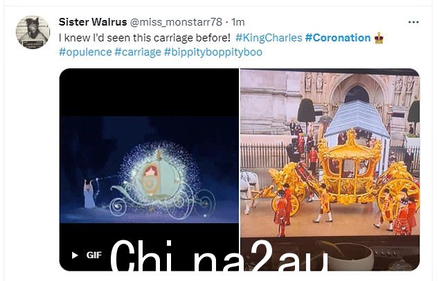 一位 Twitter 用户将国王和王后乘坐的精致马车比作童话灰姑娘中的马车