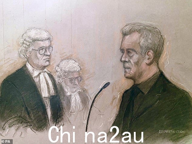 5 月 9 日在纽卡斯尔皇冠法院被告席上的宫廷画家斯蒂芬汤普金森素描