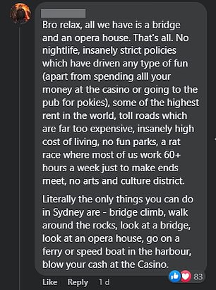 Another user claimed they are limited things to do in the city