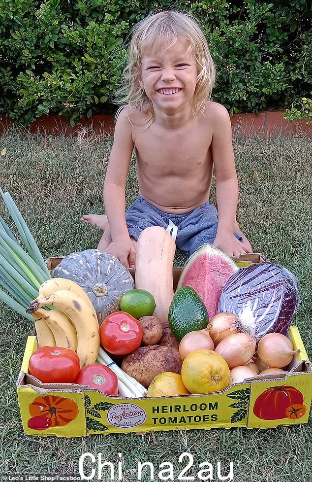 四岁的孩子（如图）从农民那里购买了原本会被超市拒收的畸形水果和蔬菜，然后打折出售