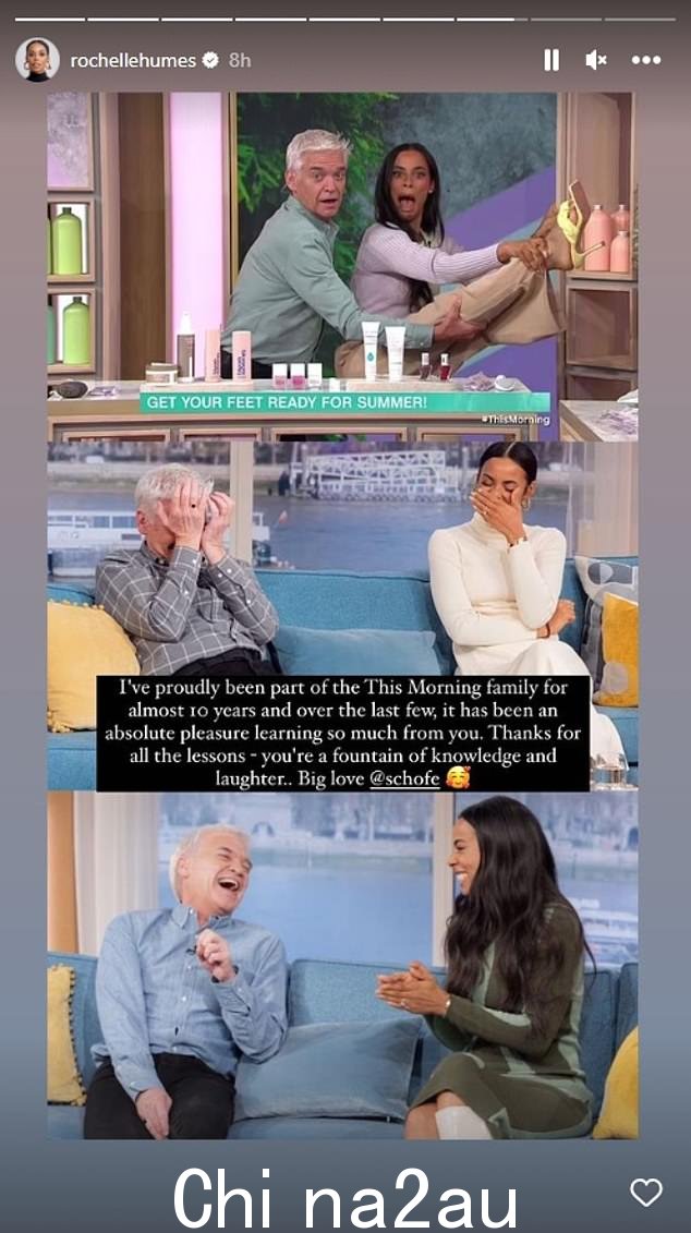 今天在 Instagram 上,Rochelle 与 Phil 分享了她自己的三张照片,并感谢他成为“知识和欢笑的源泉”