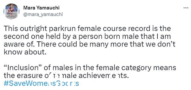 Mara Yamauchi 批评 Parkrun 的自我 ID 性别规则,称男性在女性类别中'意味着抹杀女性成就'