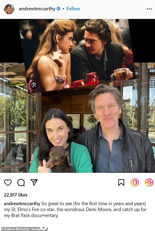 重聚!这位明星曾与现已退休的演员布鲁斯威利斯结婚,最近与她在圣埃尔莫之火的联合主演安德鲁麦卡锡享受了一次特别的重聚