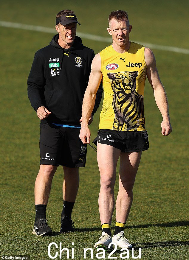  Jack Riewoldt（右）是另一位可能在 Hardwick 辞职后离开俱乐部的老虎队冠军