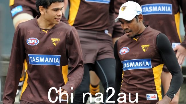 前 Hawthorn 球员 Cyril Rioli 和 Carl Peterson 透露了他们在 Hawthorn 种族主义丑闻中的作用。图片:Dodge Michael/ News Limited