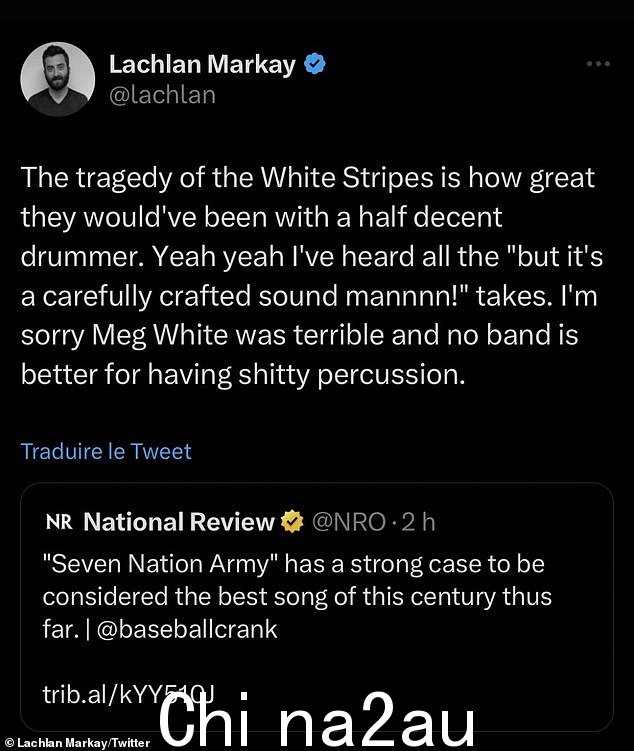 'White Stripes 的悲剧是他们与一个半正经的鼓手在一起会多么伟大':围绕点头的媒体导致了 3 月 13 日从前记者 Lachlan Markay 抨击 Meg 的表演是“糟糕的”和“s **** y”