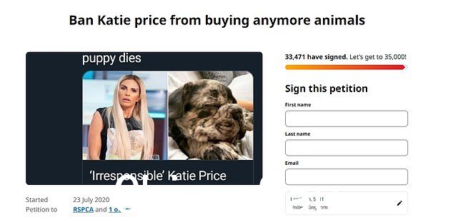 反应：一项呼吁禁止凯蒂拥有动物的请愿书在她负责的七只宠物死亡后现已获得超过 33,000 个签名