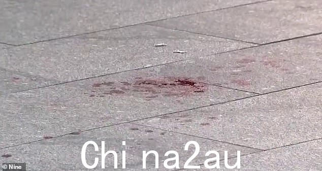 据了解,一名三十多岁的保安腹部受伤,另一名男子的手臂被割伤(图:现场流血)